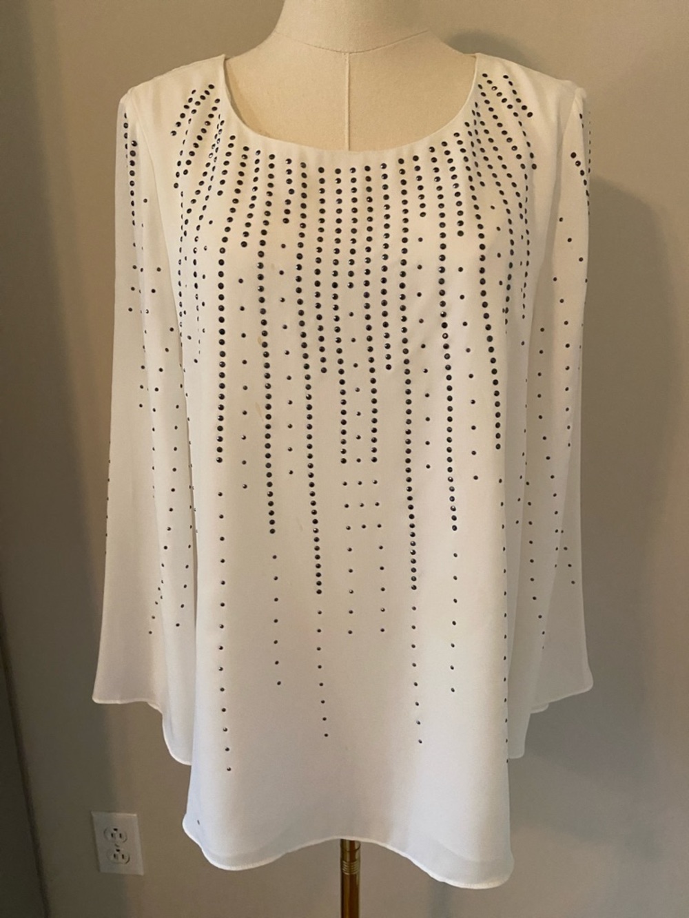 White Long-Sleeve Studded Blouse